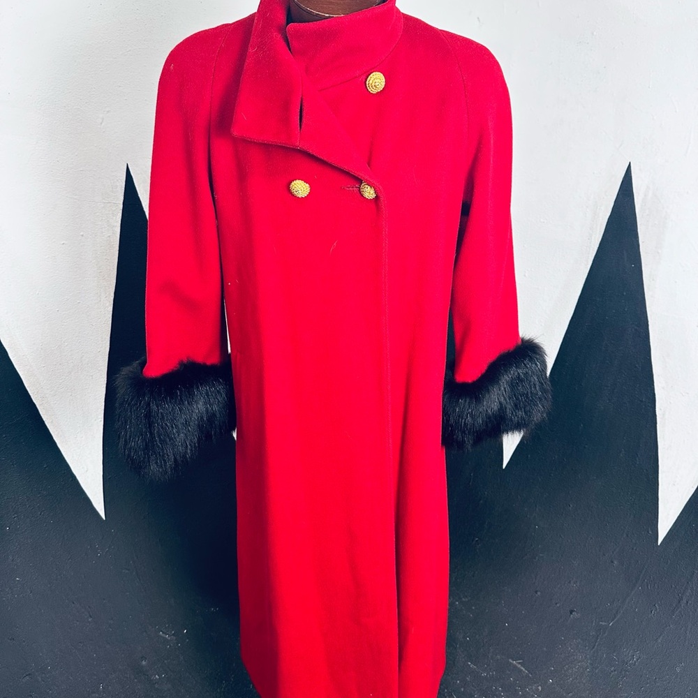 Vintage Alorna 100% Wool Coat with Black Fur Trim